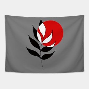 Modern, Minimalist Leaf and Red Circle Tapestry