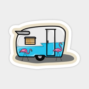 Retro blue flamingo campers Magnet