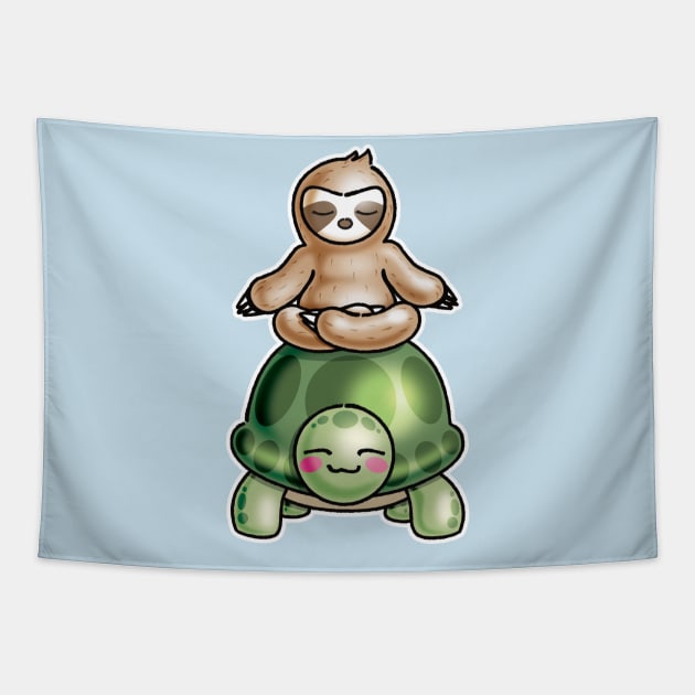 Yoga Sloth Riding turtle Tapestry by PnJ