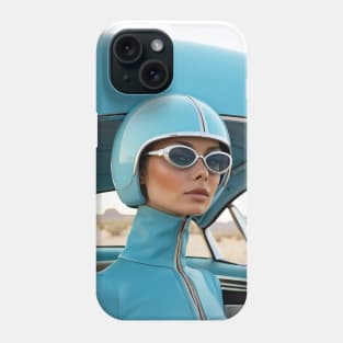 60s Retro Futuristic Woman in Blue in the Desert Phone Case