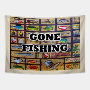Gone Fishing with lures in tackle box Tapestry