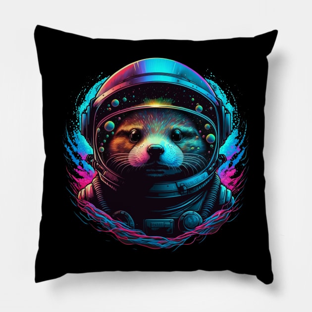 Retrowave Otter Space Pillow by MitchLudwig