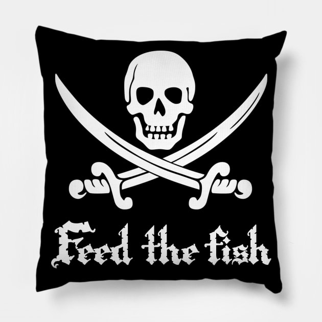 Feed The Fish Pirate Jolly Roger Pillow by Styr Designs