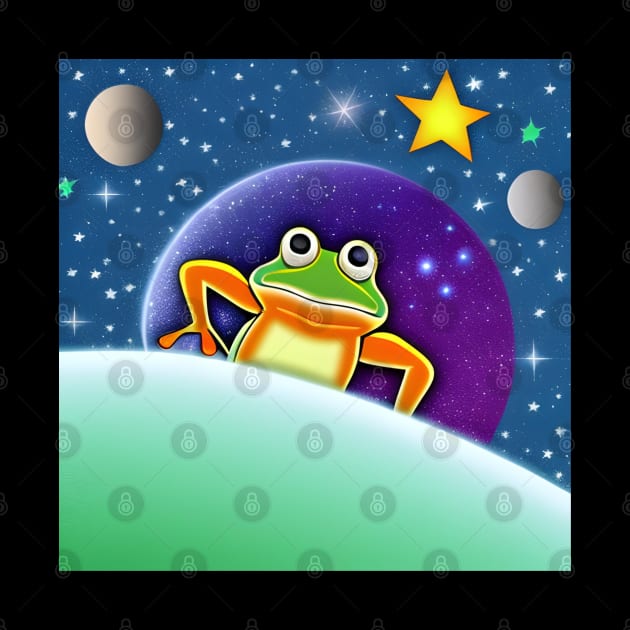 Hippy frog in space with stars by Flawless Designs