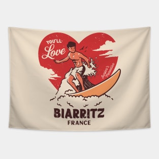 Vintage Surfing You'll Love Biarritz, France // Retro Surfer's Paradise Tapestry