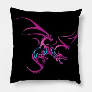 Flying Dragon in Tattoo/Tribal Style, Pink Pillow