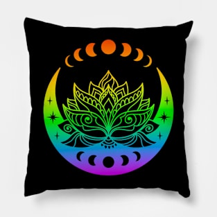 Rainbow Lotus And Moon Yoga Lover Zen Meditation Spiritual Abstract Art Pillow