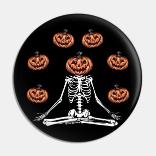 Skeleton Juggling Pumpkins Halloween Fall Womens Mens Kids Pin