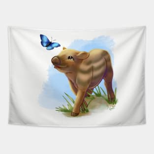 Baby Warthog and Butterfly Tapestry