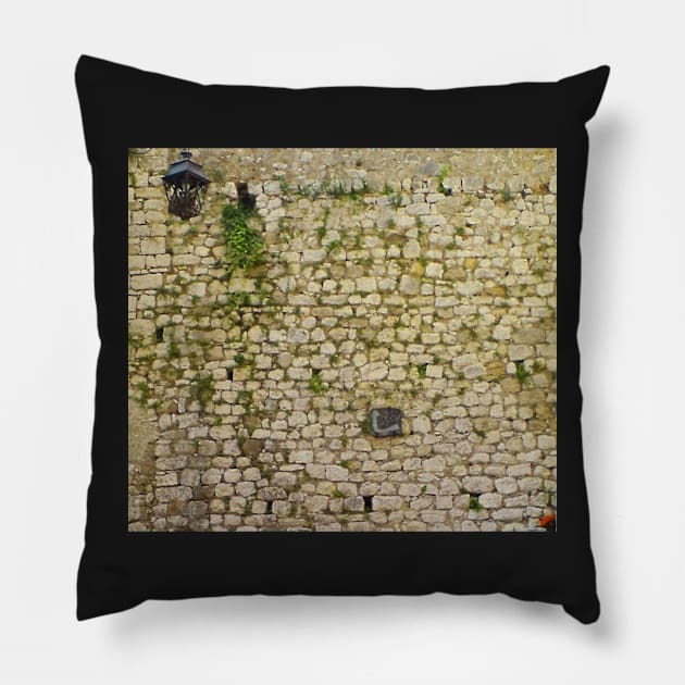 Brick wall in St. Paul de Vence, France Pillow by robelf