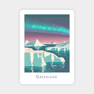 Vintage Retro Travel Aurora Over Greenland Magnet