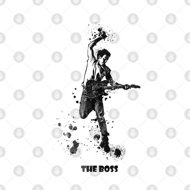 Bruce Springsteen The Boss Watercolor Splatter Black and White 04 by SPJE Illustration Photography