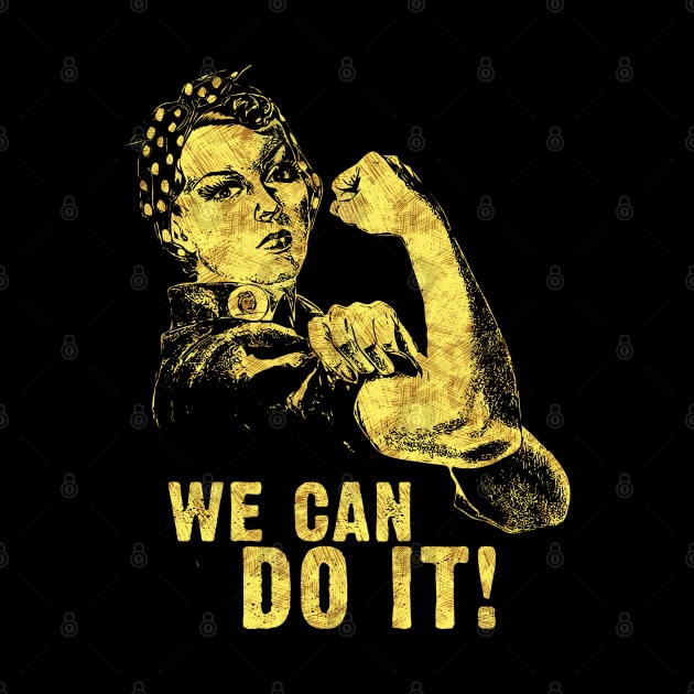 WE CAN DO IT Rosie the Riveter Abstract Black and Yellow Sketch Art Style by Naumovski