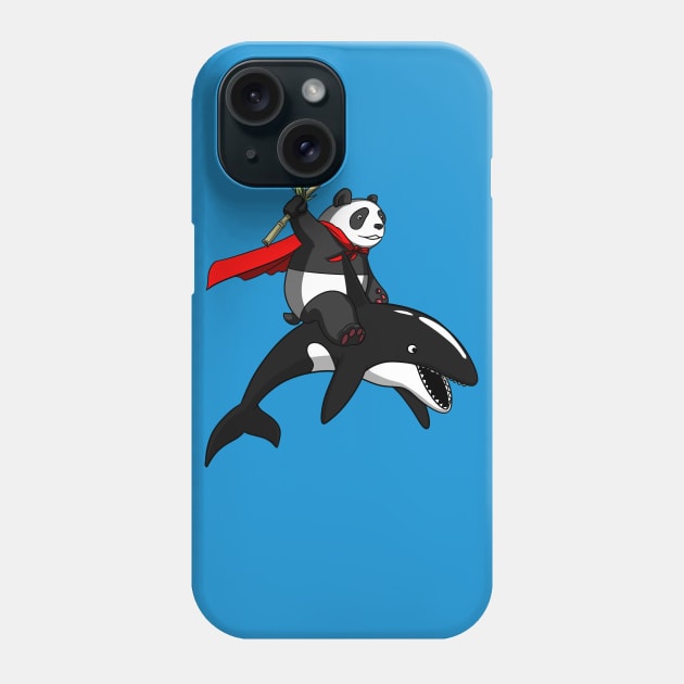 Panda Bear Riding Orca Whale Phone Case by underheaven