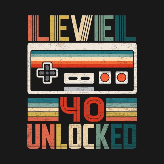 Vintage Level 40 Unlocked Video Gamer 40th Birthday by carpenterfry