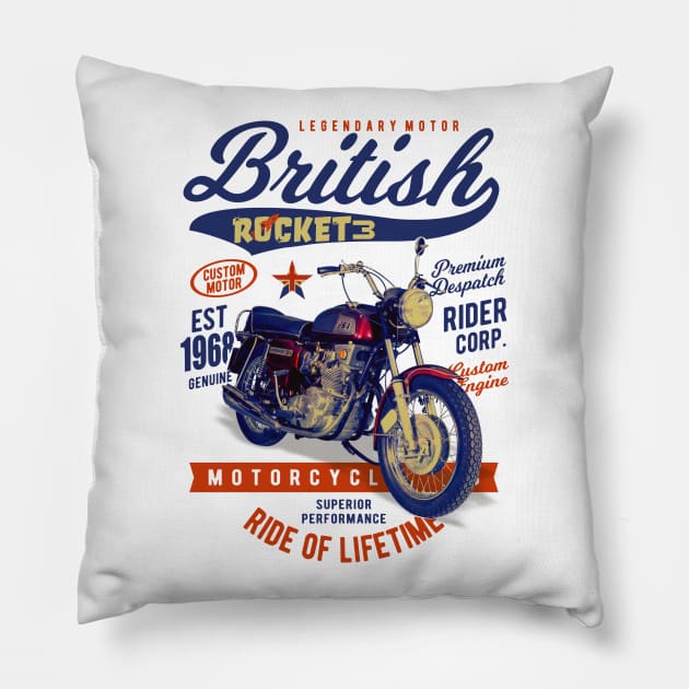 Gorgeous BSA Rocket 3 British Motorcycle Classic Pillow by MotorManiac
