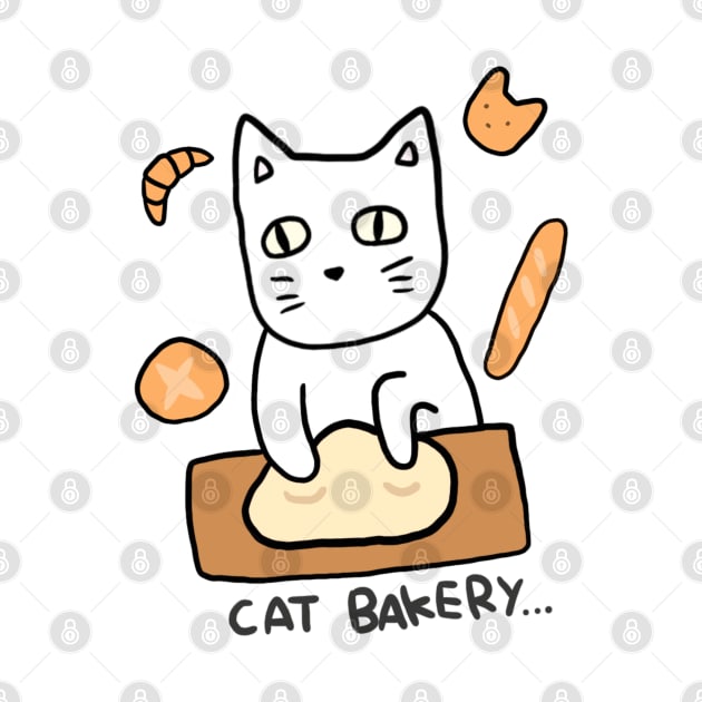 White Cat Bakery Neko Cute Kawaii Funny Meme Cooking Bread by Marinaaa010