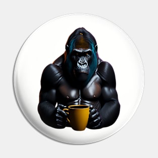 Gorilla with coffee mug Pin