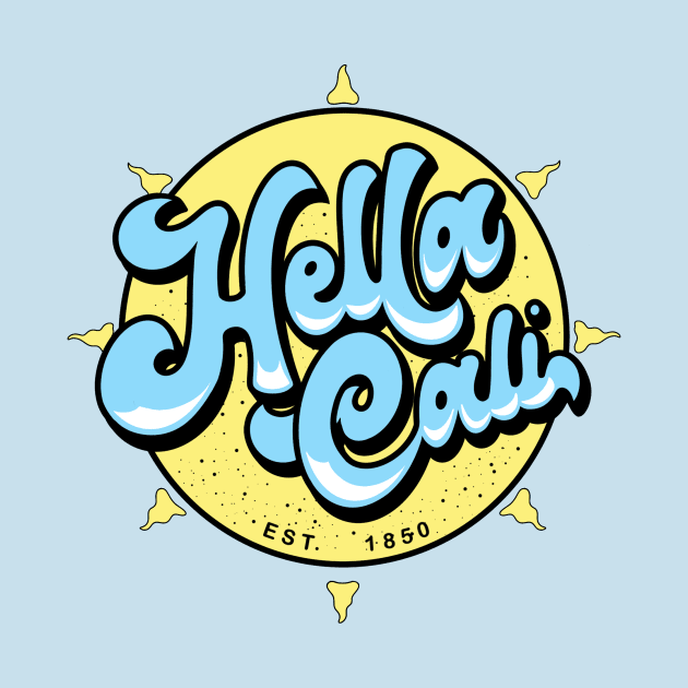 Hella Cali Yellow Sun Blue Lettering Logo by HellaCali