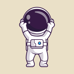 Cute Astronaut Raising Hand Cartoon T-Shirt