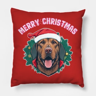 cute Christmas dog waring Christmas hat Pillow