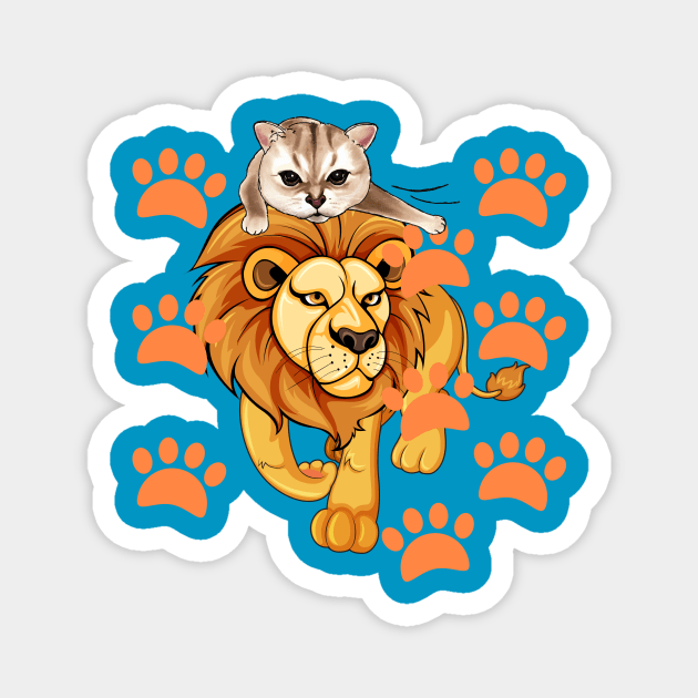 Lion cartoon with kitty on top (kids) Magnet by PersianFMts