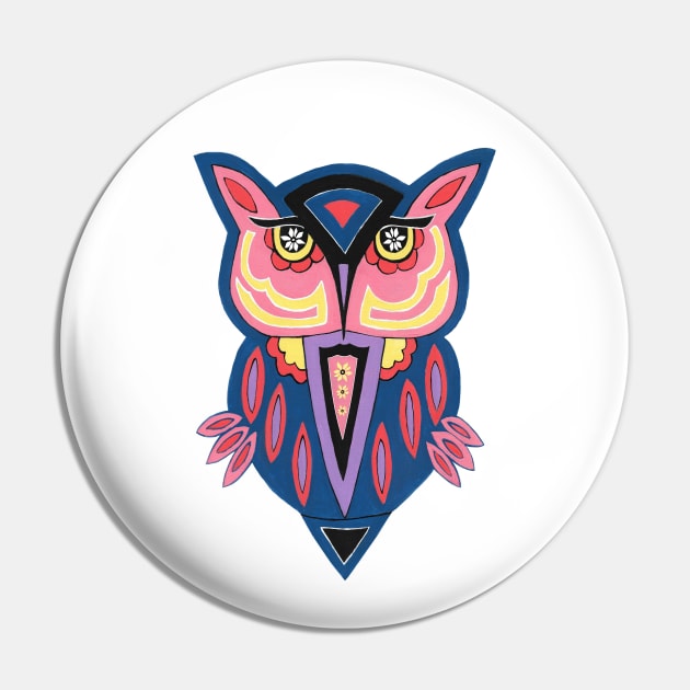 ORNAMENTAL Owl Painting Pin by SartorisArt1