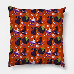 Halloween Black Cat Witch Pattern Pillow