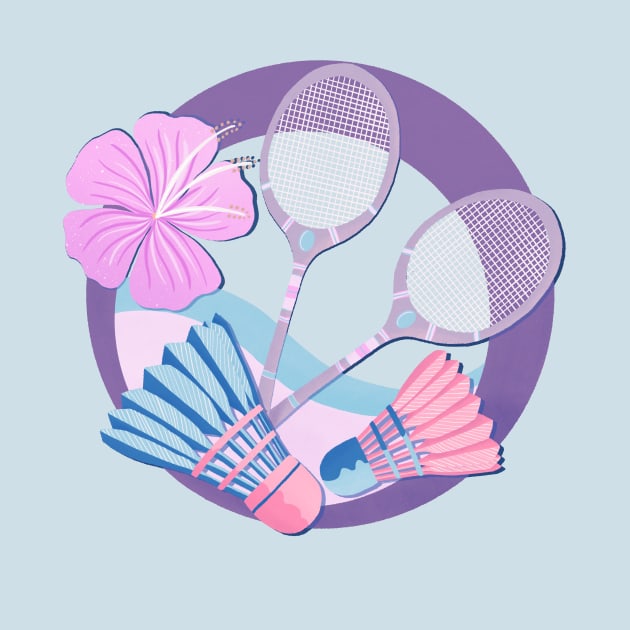 Tropical badminton badge - pastel purple and pink by Home Cyn Home 