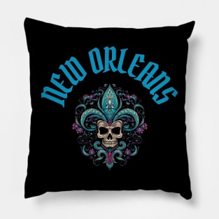 New Orleans Fleur de Lis Skull Pillow