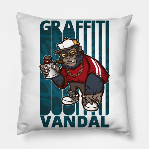 Graffiti Gorilla Vandal. Pillow by MadebyTigger