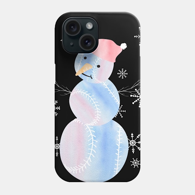 Cute Watercolor Pastel I Love Softball Snowman in light blue, pink and purple Phone Case by YourGoods