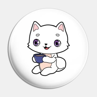 Cat with Cup of Coffee Pin