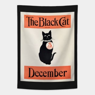 Art deco style The Black Cat poster print with December written on the bottom. Tapestry