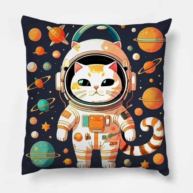 Funny Astronaut Cat at the Space Pillow by Sugarori