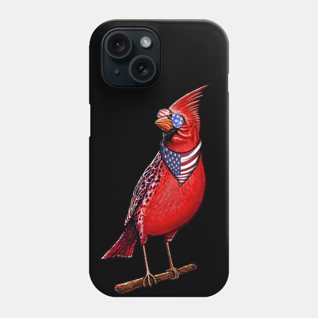 Red Cardinal bird,American cute red bir American flag Phone Case by Artardishop