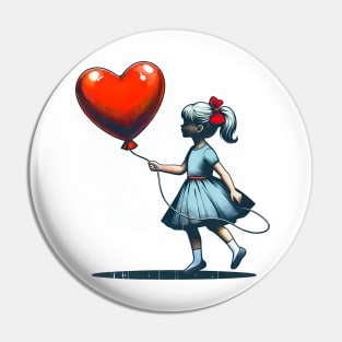 Heartfelt Affection: Girl with Heart-Shaped Balloon Valentine's Day T-Shirt Pin