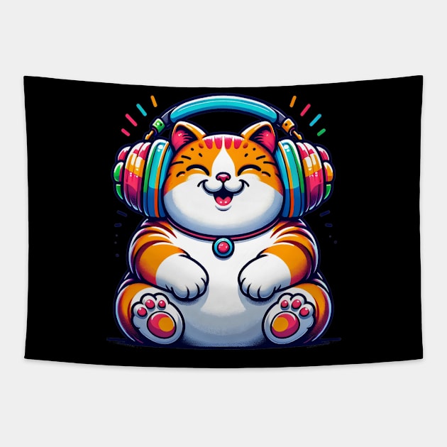 Listen to mew-sic - cute cat with headphones Tapestry by Ingridpd