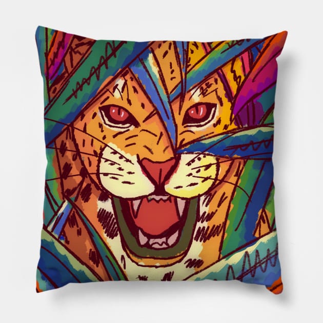 The jungle cat Pillow by Swadeillustrations