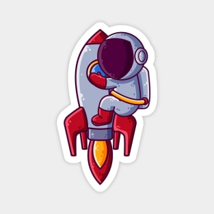 Cute Astronaut Hugs Rocket Cartoon Magnet