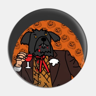 Vampire Dog Drinking Wine Halloween Horror Portrait Pin