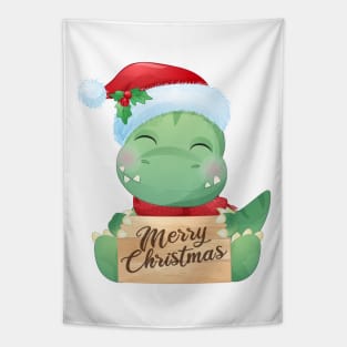 Cute Christmas T Rex Dinosaur Wishing Merry Christmas Tapestry