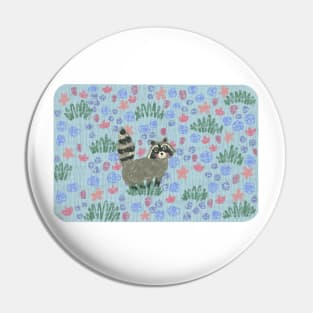 Raccoon in Field of Flowers - Pastel Pin