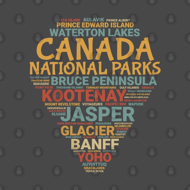 Canada National Parks List Word Cloud Arrowhead Souvenir by Pine Hill Goods