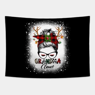 Grandma Claus Reindeer Messy Bun Christmas Bleached Tapestry