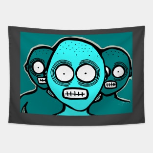 Three Chilling Grins Ice Blue Tapestry