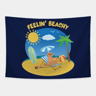 Feelin' Beachy with Golden Retriever on Beach Enjoying Summer Vacation Tapestry