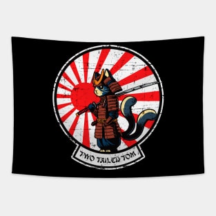 Two Tailed Tom - Samurai Rising Sun Flag - Grunge Style Tapestry