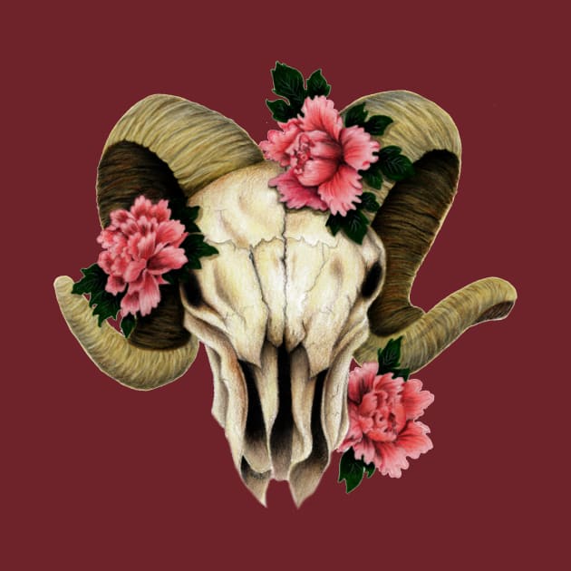 Ram Skull Peonies by celesteroddom