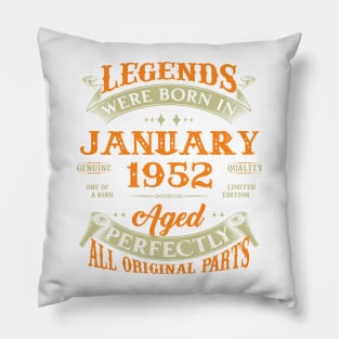 71st Birthday Gift Legends Born In January 1952 71 Years Old Pillow